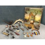 A box of miscellaneous collectors items including metal farm & zoo animals by Britains Ltd, etc.,