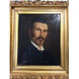 M Whitter, Edwardian oil on canvas, bust portrait of a moustachioed young gentleman, signed, in