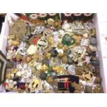 A collection of medals, militaria, cloth badges, buttons, shell cases, awards, pips, medallions,