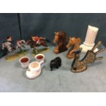 Miscellaneous items including a pair of Border Fine Arts fox hunting figurines, a pair of carved