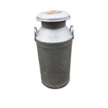 A traditional aluminium Co-op milk churn & cover. (29in)