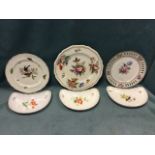 Miscellaneous handpainted C19th pieces - a Bloor Derby floral gadrooned plate, a Sevres ribbon