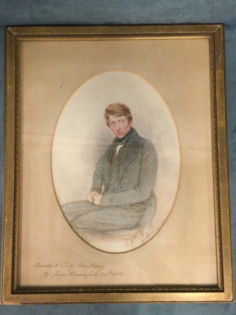 John Henry Mole, pencil & watercolour, oval portrait of a seated young gentleman, signed, the gilt - Image 3 of 3