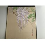 Chinese School, watercolour on silk, hanging blossom, character signed plus chop, mounted on card