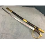 A replica confederate officers sword, having wired ribbed leather wrapped handle and brass D