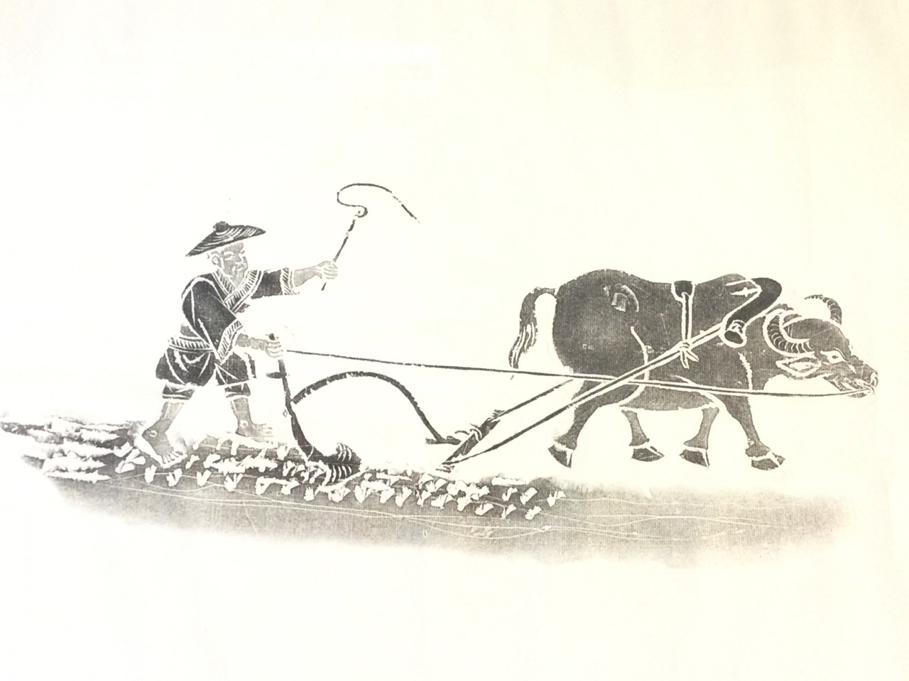 Chinese school, four traditional print rubbings on paper - monochrome of ploughing oxen, and three - Bild 3 aus 3