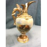 A large Royal Worcester ewer handpainted by Stinton with cattle in highland landscape, having