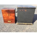 A boxed Georgian mahogany apothecary cabinet mounted with brass military handles, the doors