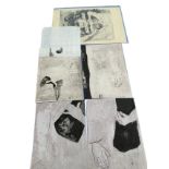Arnold Daghani, pen and ink with watercolour wash, four preparatory sketches from the series
