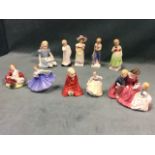 A collection of Royal Doulton children figurines - Lori, Tom, Darling, Tess, Alice, The Bedtime