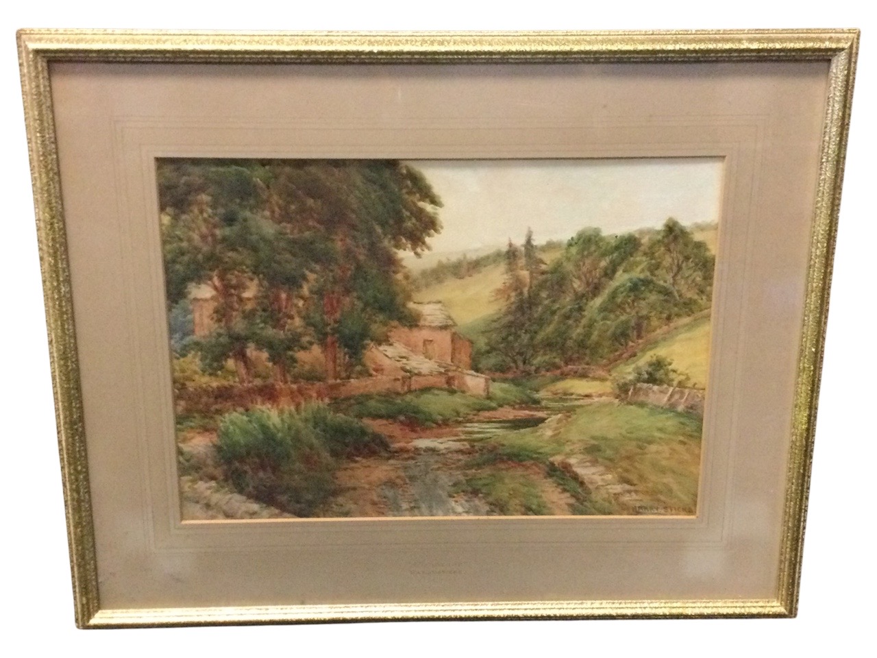 Harry Sticks, pencil & watercolour, river landscape with building, signed, titled to mount - Image 3 of 3