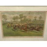 Thomas Sturgess, nineteenth century steeplechasing coloured print, titled Tattenham Corner,