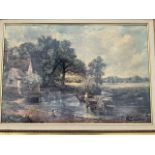 John Constable, Feihl Art classic oileograph reproduction canvas of Hay Wain, gilt framed. (16in x