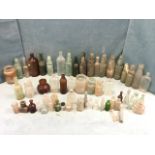 A collection of “dug-up” bottles and jars - medicine, beer, Berwick, marble-in-neck, chemical,