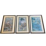 Islamic school, a set of three coloured prints from the 1590s Memoirs of Babu series, laid down &