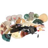 A collection of fans - handpainted, Japanese, feathered, Chinese, lace, tortoiseshell & painted