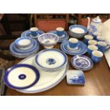 Miscellaneous blue & white ceramics including a contemporary Staffordshire teaset, a large ashet,