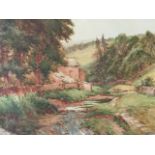 Harry Sticks, pencil & watercolour, river landscape with building, signed, titled to mount