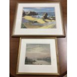 AC Parry, watercolour, coastal scene titled Cloud Shadows Golden Burn, signed, mounted & framed; and