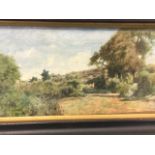 F Hewett, watercolour, landscape with field and gate, signed and dated 1919, framed. (8.75in x 4.