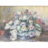 Marion Broom, watercolour, bowl of tulips, signed and framed. (29.5in x 21.75)