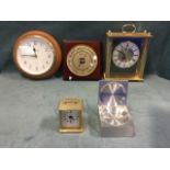 A contemporary Solent aneroid barometer mounted on moulded mahogany panel; and four miscellaneous