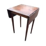 A nineteenth century mahogany table with two drop leaves on sliding lopers, the rounded top with