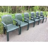 A set of six Hartman Prestige garden armchairs with slatted backs and platform arms - stacking. (6)