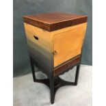 A square Georgian mahogany washstand, with later painted decoration, the twin tray top revealing