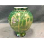 A Stourbridge art glass egg shaped overlaid vase with mottled green lustre decoration. (9in)