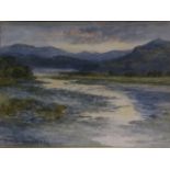 W Beattie-Brown, watercolour, Scottish estuary landscape in evening sun, signed, mounted & in gilt