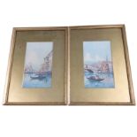 Pencil & watercolours, a pair, Edwardian Venetian gondola scenes, signed indistinctly, mounted &
