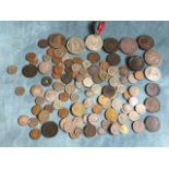 A box of miscellaneous old coins, some eighteenth century, medals, a slavery abolitionist medallion,