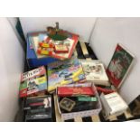 Miscellaneous childrens toys and games including toy soldiers, Tri-ang engines, boxed games, a
