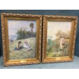 WJ Hennessy & AA Glendening, sentimental Victorian style coloured prints with children in summer