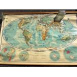 Philips Map of the World, a 1957 ecucational wallchart, with oval Mollweide projection above smaller