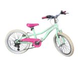 A childs girly Pazzaz bike with Shimano gears, Cruisy soft seat, thick tyres, etc.