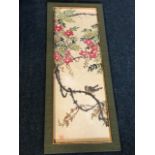 Chinese school, watercolour, two birds and blossom foliage, signed with chomp stamp and framed -