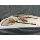 A Hardy Bros Ltd telescopic landing net with folding aluminium frame; and an earlier Edwardian