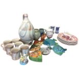 Miscellaneous ceramics including a terracotta studio pottery set, a set of Staffordshire pink