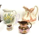 Five miscellaneous ceramic jugs - Victorian jasperware by Sam Alcock with purple Naomi and her