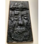 Arnold Daghani, painted concrete relief, man in hat, signed verso and dated August 65, gilt