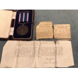 A cased RSPCA animal life saving medal awarded in 1946 to a PC Stephen Hurst, for rescuing a