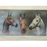 SL Crawford, lithographic coloured print, titled We Three Kings, studies of Arkle, Red Rum &