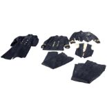 A complete naval officers kit - great coat, formal mess jacket & waistcoat, trousers, uniform