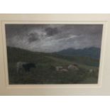 John Robert Ketle Duff, pastel, landscape with cows, titled Strathyre, signed, mounted & gilt