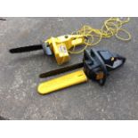 A McCulloch petrol chainsaw, the MacCat 839; and an electric powered McCulloch chainsaw, the