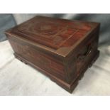 An Ango-Indian rosewood brass bound box having interior with trays and eleven hidden secret