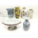 Six miscellaneous vases - Masons with birds & flowers on yellow ground, early pearlware with