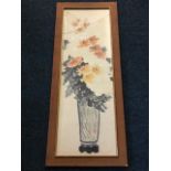 Chinese school, watercolour, chrysanthemums in vase, signed with chomp stamp and framed,